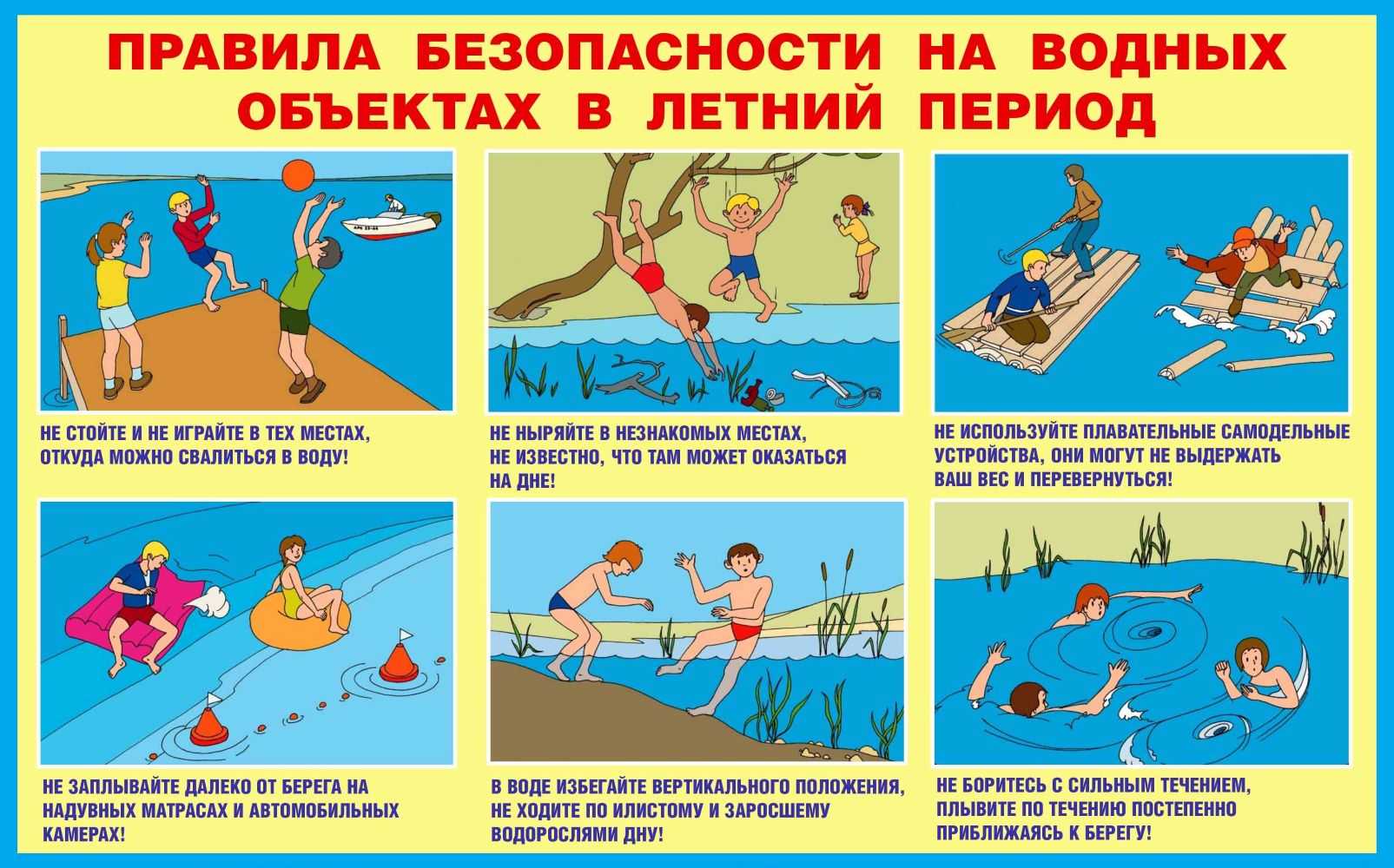 ПАМЯТКА О БЕЗОПАСНОСТИ НА ВОДОЁМАХ В ЛЕТНИЙ ПЕРИОД ОСНОВНЫЕ ПРАВИЛА БЕЗОПАСНОГО ПОВЕДЕНИЯ НА ВОДЕ.