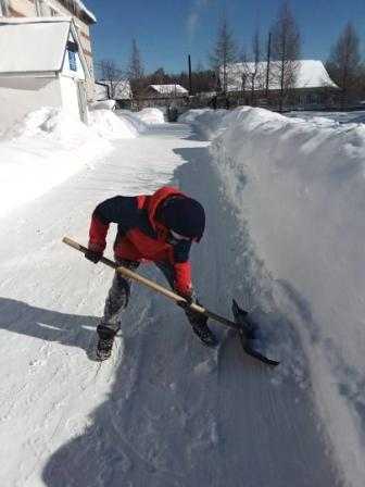 Трудовой десант по очистке дорожек от снега.